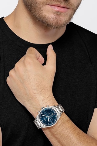 Stalen Quartz Horloge - Chronograaf - Zilverkleurig en Donkerblauw