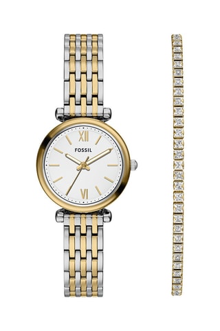 Estuche reloj de cuarzo de acero y correa Carlie - Dorado y plateado - Fossil