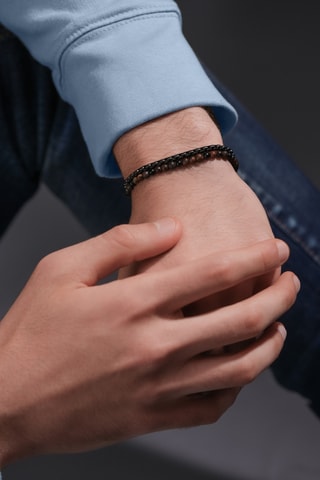 Pulsera Double Impact - Chapado en ion gris y ojos de tigre - Police