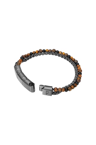 Pulsera Double Impact - Chapado en ion gris y ojos de tigre - Police