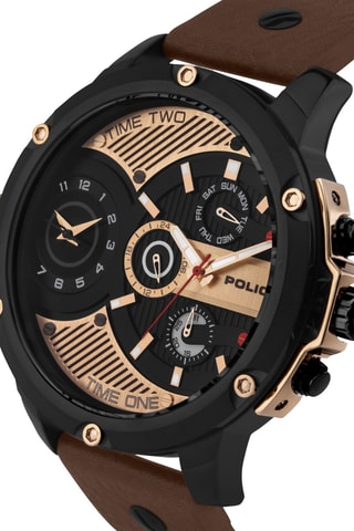 Reloj de cuarzo de piel, chapado en ion negro Urban y correa de piel - Police