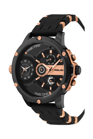 Reloj de cuarzo de piel, chapado en ion negro Urban y correa de piel - Police