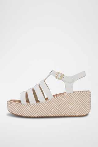 Leren Sandalen met Sleehak Graphic-Weave - Wit