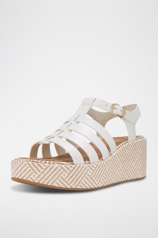 Leren Sandalen met Sleehak Graphic-Weave - Wit