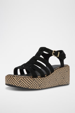 Leren Sandalen met Sleehak Graphic-Weave - Zwart