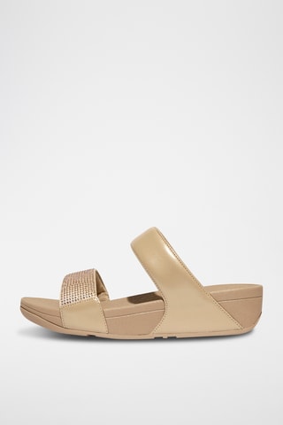 Leren Muiltjes met Sleehak Lulu Slide - Beige