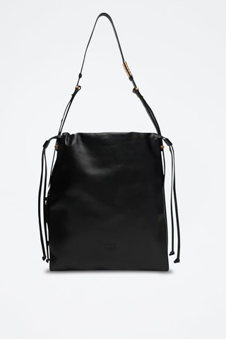 Sac porté épaule en cuir Slouchy Classic - Noir