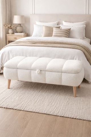 Banc coffre Sara - Blanc cassé - Tissu bouclette