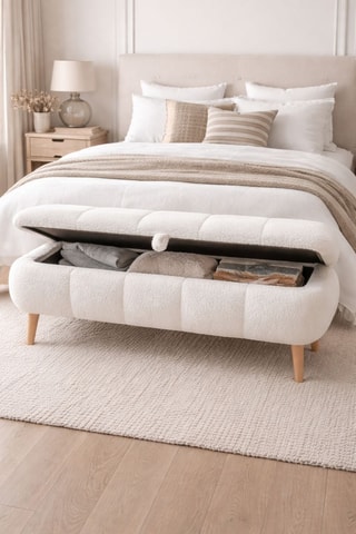 Banc coffre Sara - Blanc cassé - Tissu bouclette