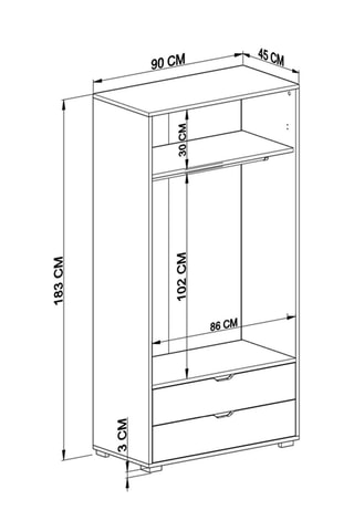 Armoire 2 portes  - 90 x 45 x 183 cm