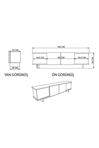 Meuble TV 4 portes Diana - 180 x 50 x 33 cm