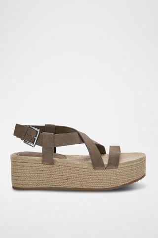 Sandales compensées en nubuck - Taupe