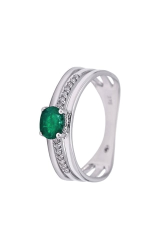 Anillo Mangaïa - Oro blanco, diamantes y esmeralda