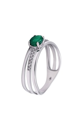 Anillo Mangaïa - Oro blanco, diamantes y esmeralda