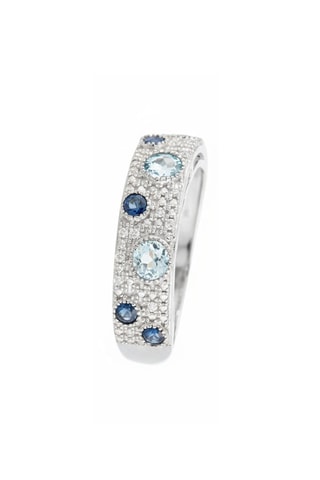 Anillo Majunga - Oro blanco, diamantes, zafiros y topacio
