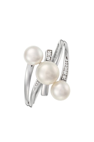 Anillo Kawaï - Oro blanco, diamantes y perlas de imitación