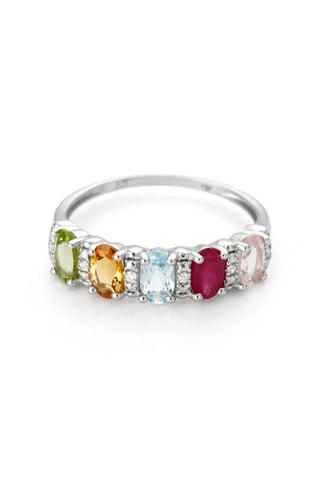 Anillo Florentine - Oro blanco, diamantes, peridoto, citrino, rubí, topacio y cuarzo