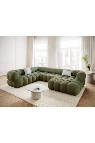 Canapé d'angle gauche panoramique Maurice - Vert olive - 5 places - En tissu chenille