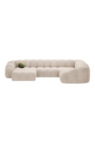 Canapé d'angle panoramique droit - Beige - 6 places - En tissu velours