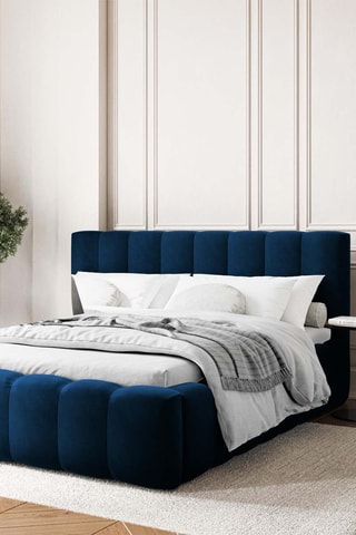 Lit-coffre avec sommier Ludivine - Bleu roi - Toucher velours
