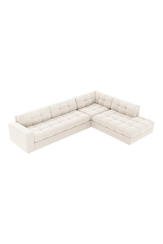 Canapé d'angle droit Yohan - Beige clair - 5 places - En tissu toucher velours