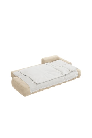 Canapé d'angle droit convertible Simona - Beige - 4 places - En tissu toucher velours - Couchage  225 x 143 cm