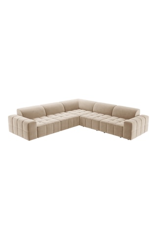 Canapé d'angle gauche Luc - Beige clair - 5 places - En tissu toucher velours