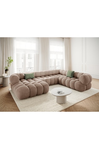 Canapé d'angle panoramique droit Maurice - Beige - 5 places - En tissu toucher velours