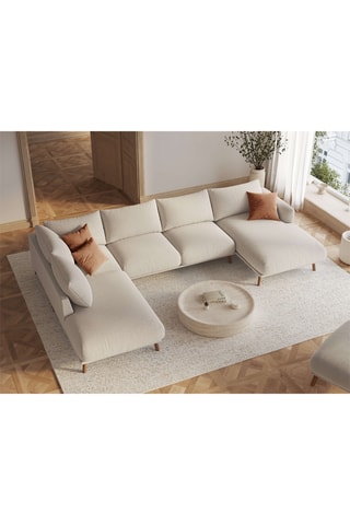 Canapé d'angle panoramique gauche Margot - Beige - 6 places - En tissu structuré