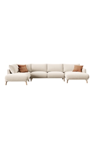 Canapé d'angle panoramique gauche Margot - Beige - 6 places - En tissu toucher velours
