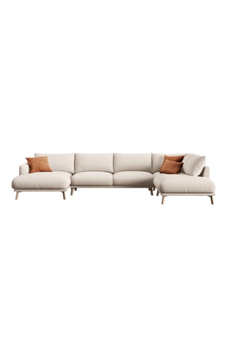 Canapé d'angle panoramique droit Margot - Beige - 6 places - En tissu structuré