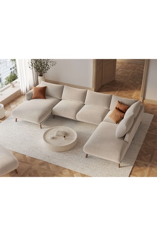 Canapé d'angle panoramique droit Margot - Beige - 6 places - En tissu toucher velours