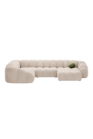 Canapé d'angle panoramique gauche Lyna - Beige - 6 places - En tissu toucher velours