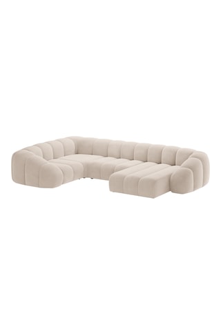 Canapé d'angle panoramique gauche Lyna - Beige - 6 places - En tissu toucher velours