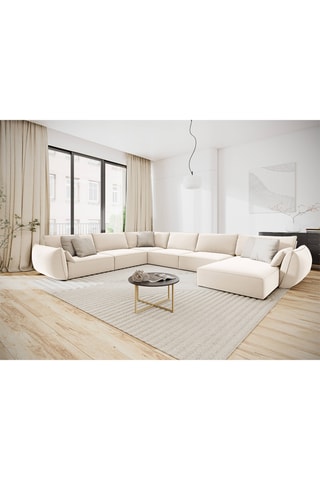 Canapé d'angle panoramique gauche Vanda - Beige - 8 places - En tissu toucher velours