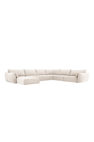 Canapé d'angle panoramique droit Vanda - Beige - 8 places - En tissu toucher velours