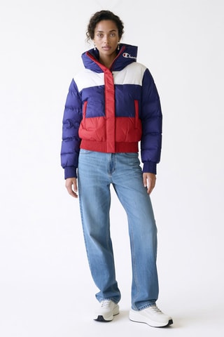 Gewatteerde jas met capuchon - Marineblauw en Wit