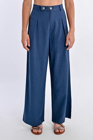Pantalon taille haute en lin - Bleu marine - Molly Bracken