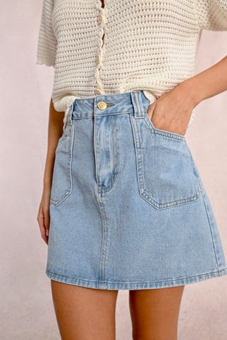 Jupe droite en jean taille haute - Bleu clair - Molly Bracken