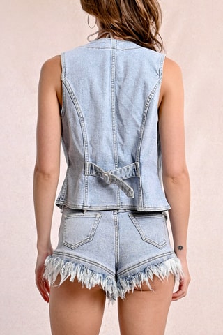 Veste sans manches en jean - Bleu clair - Molly Bracken