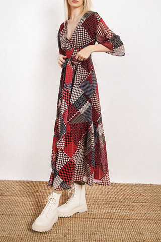 Robe portefeuille - Bordeaux et gris - Molly Bracken