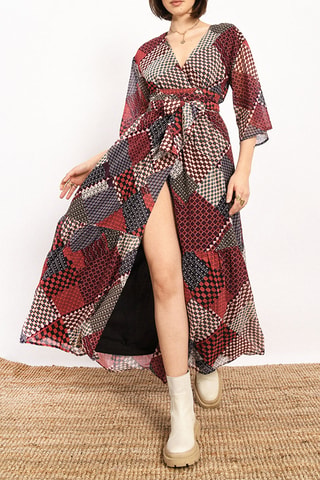Robe portefeuille - Bordeaux et gris - Molly Bracken