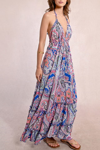 Robe longue - Bleu cobalt et blanc - Molly Bracken