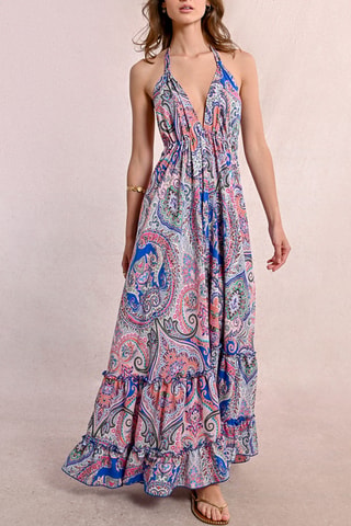 Robe longue - Bleu cobalt et blanc - Molly Bracken