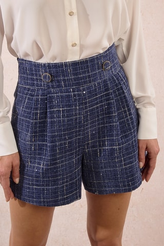Short en tweed taille haute - Bleu marine - Molly Bracken