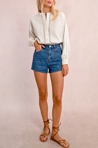 Short en jean taille haute - Bleu marine - Molly Bracken