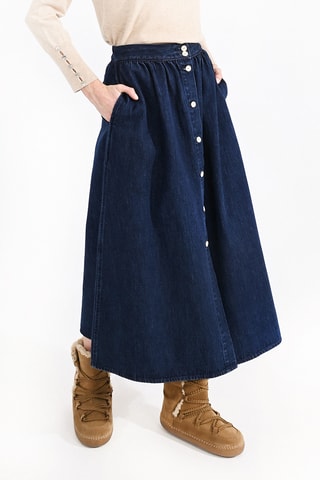 Jupe longue en jean taille haute - Bleu - Molly Bracken
