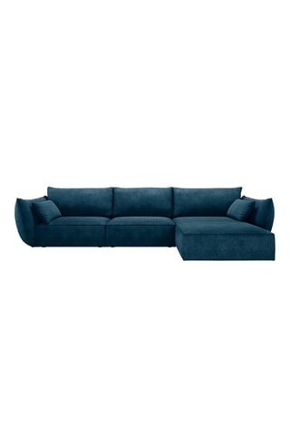 Canapé d'angle droit Vanda - Bleu roi - 4 places - Toucher tissu bouclette