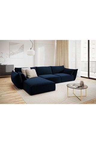Canapé d'angle gauche Vanda 
Bleu roi - 4 places - Tissu velours