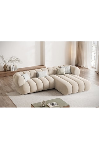 Canapé d’angle droit Koge - Beige clair - 5 places - En tissu velours